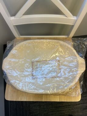 NWT Vintage Natural Wood Carved Oblong Dough Bread Bowl with Care Instructions